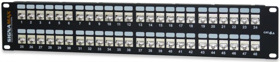 24-Port Cat 6A MT-Series Screened Patch Panel, 1 RMU - Signamax 24458S-C6A