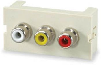 3 port rca red white yellow feed thru module 180 exit light ivory
