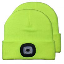 USB LED Rechargeable Beanie Headlight Yellow 2-Pack